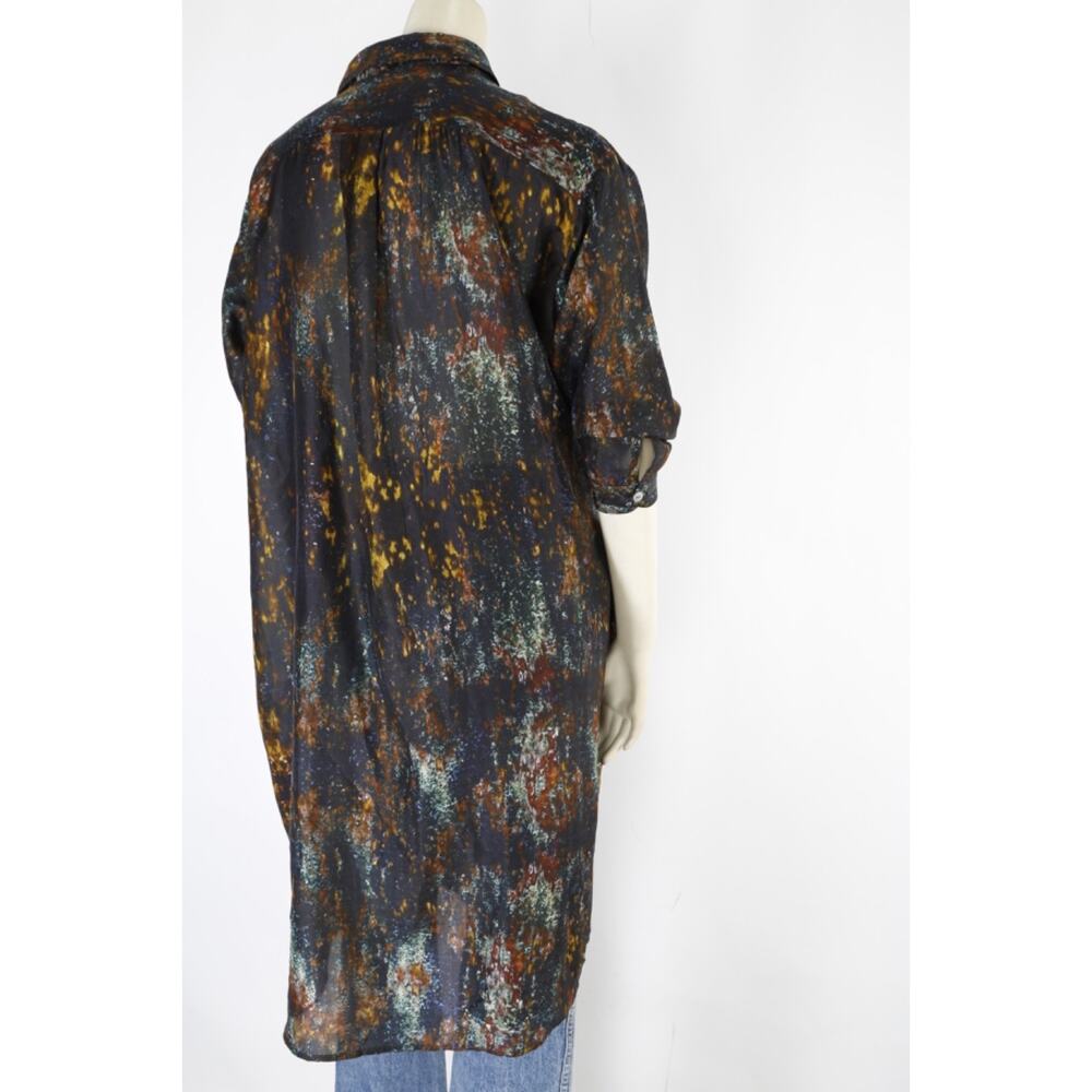 Yavi Button Down Silk Blouse Abstract Painted Designer Top Luxury Size S - Picture 7 of 11